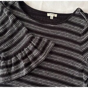 MAX STUDIO Black White Striped Bell Sleeve Blouse Top XL Embroidered Ruffle